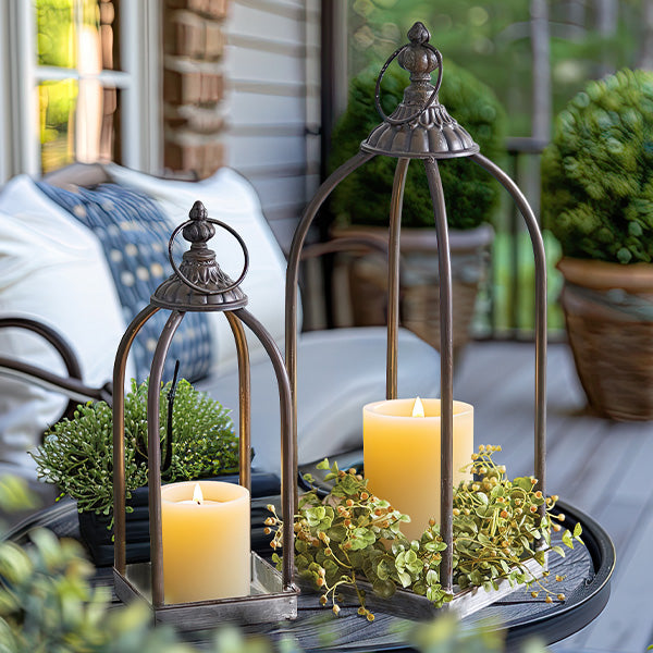Open Candle Lanterns with Finial Top, Set of Two
