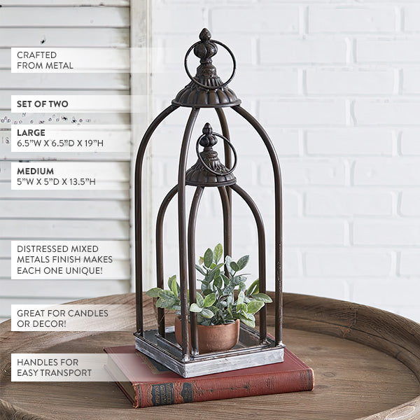 Open Candle Lanterns with Finial Top, Set of Two