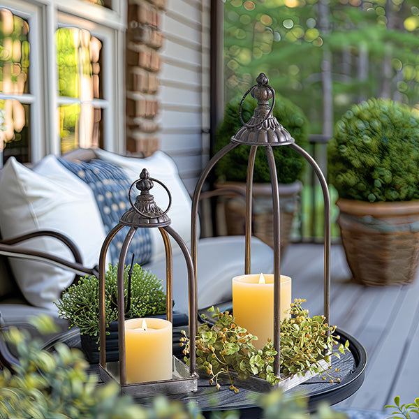 Open Candle Lanterns with Finial Top, Set of Two