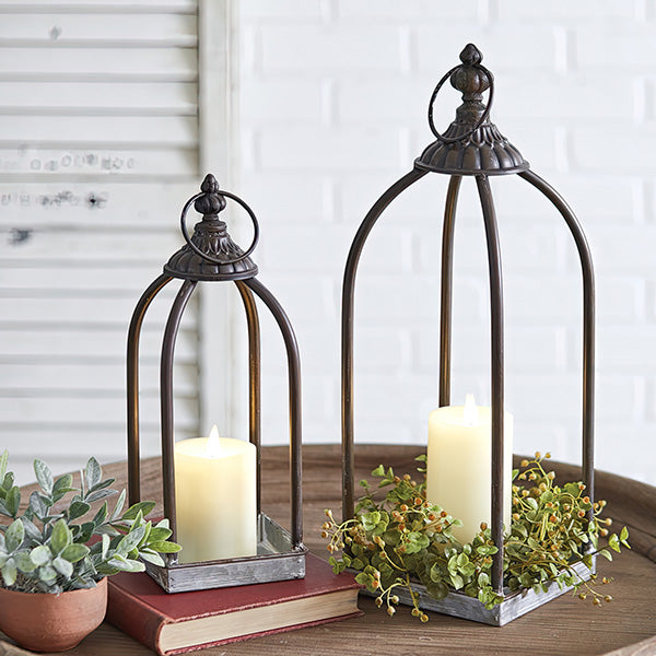 Open Candle Lanterns with Finial Top, Set of Two