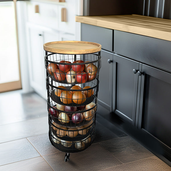 5-Basket Wire Frame Swiveling Rolling Storage Cart