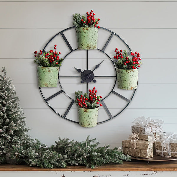 Distressed Green Metal Planter Clock