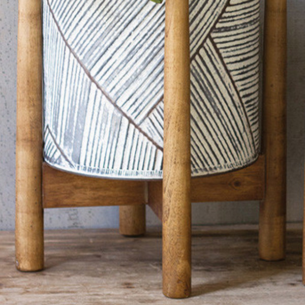 Large Pressed Tin Planters with Stands, Set of 2