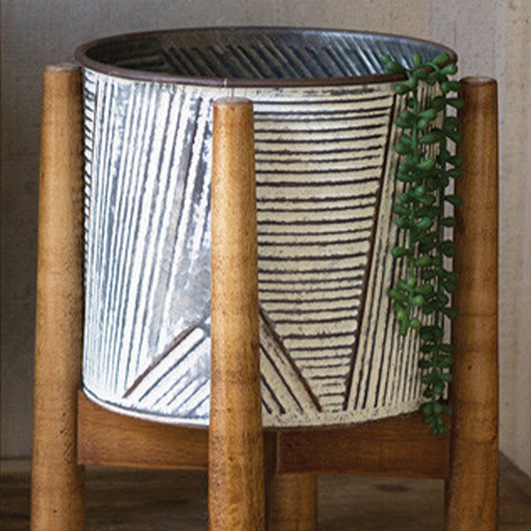 Large Pressed Tin Planters with Stands, Set of 2