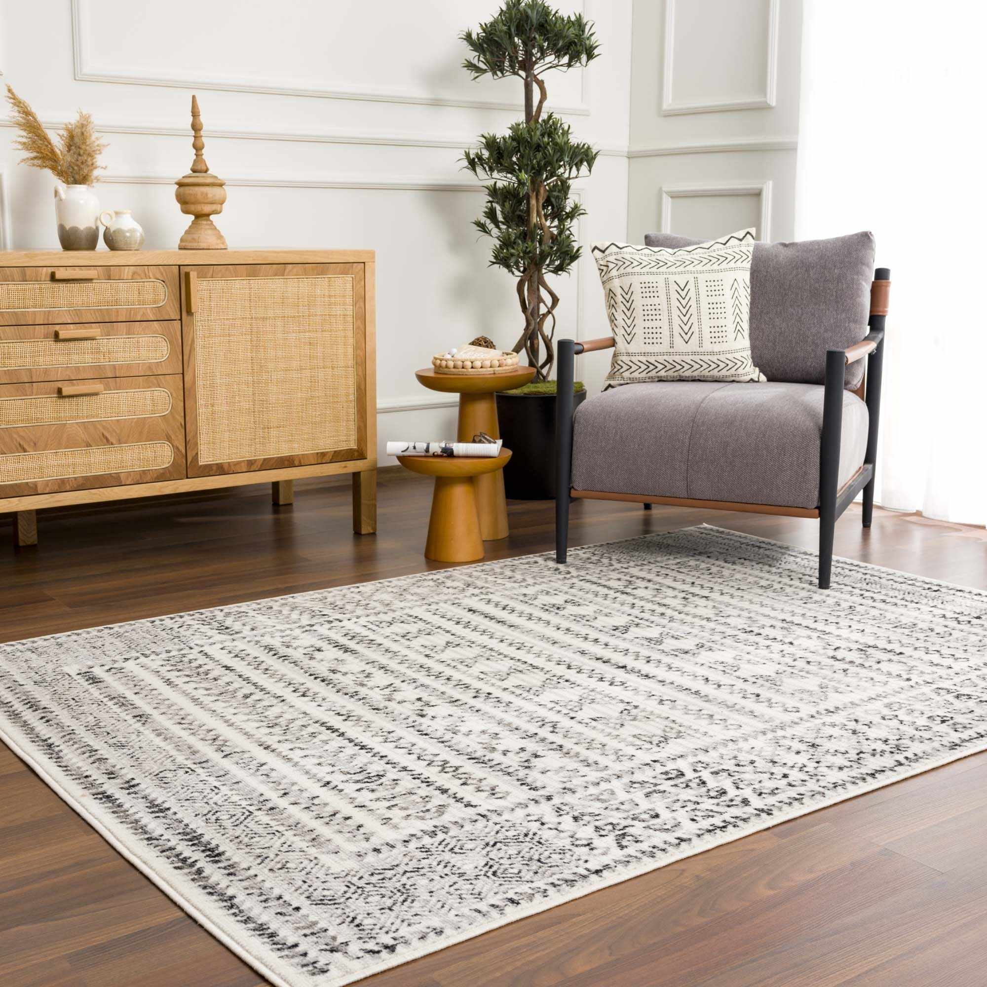 Black and Gray Patterned Area Rug