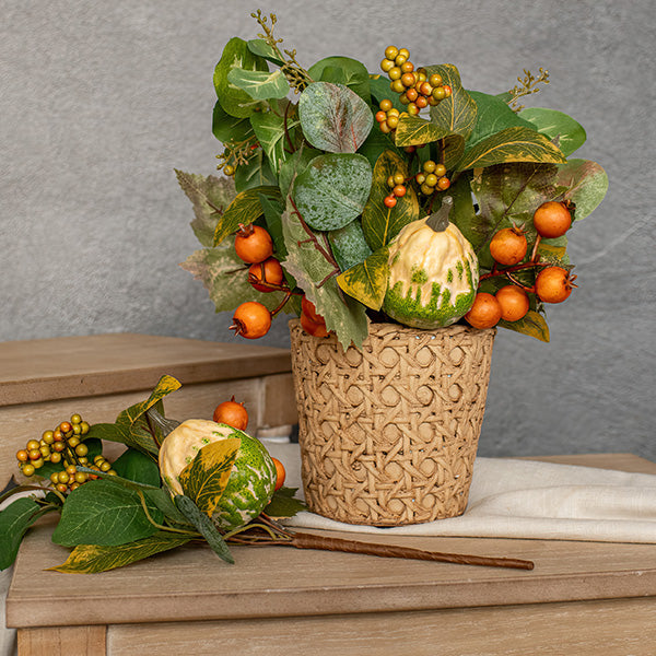Lifelike Mixed Foliage Pick with Pumpkin and Berries, Set of 3