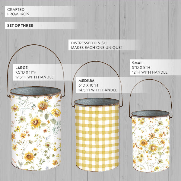 Distressed Patterned Metal Pails, Set of 3