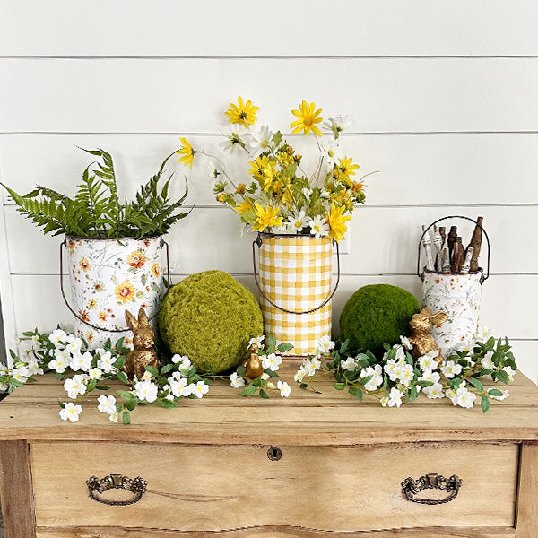 Distressed Patterned Metal Pails, Set of 3