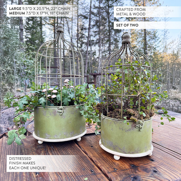 Hanging Metal Rustic Birdcage Planter, Set of Two