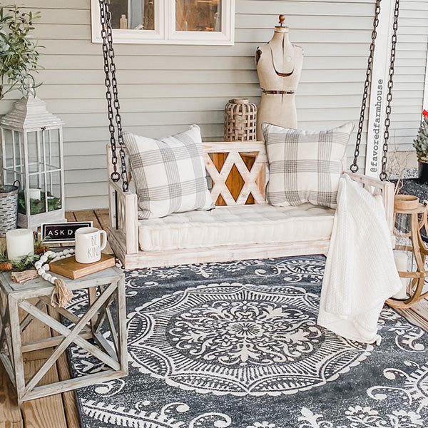 Whitewashed Cushioned Porch Swing