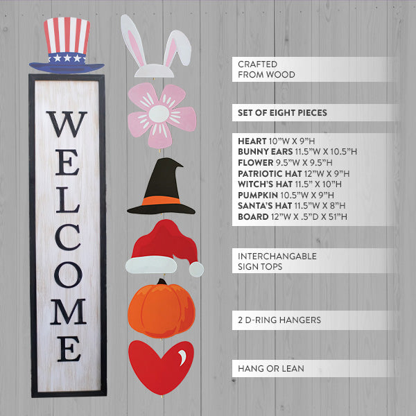 51 Inch All Seasons Welcome Porch Sign, Set of Eight