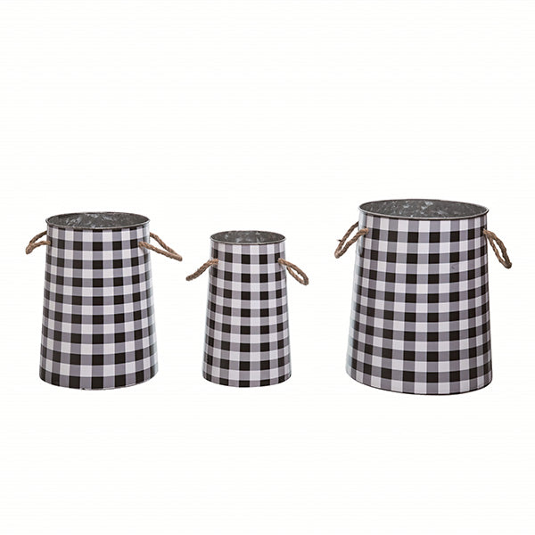 Metal Nesting Buffalo Check Buckets, Set of 3