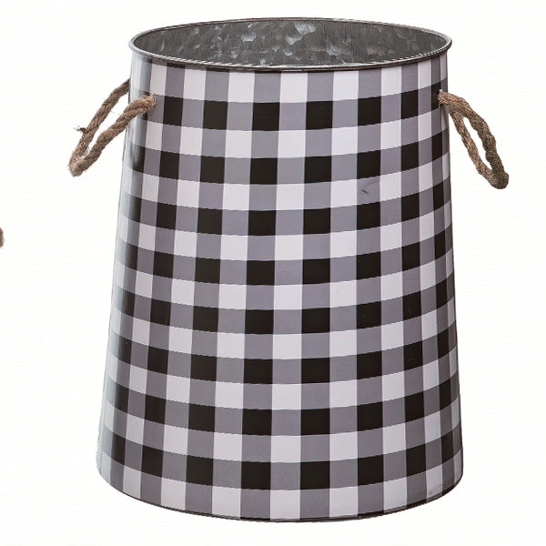 Metal Nesting Buffalo Check Buckets, Set of 3