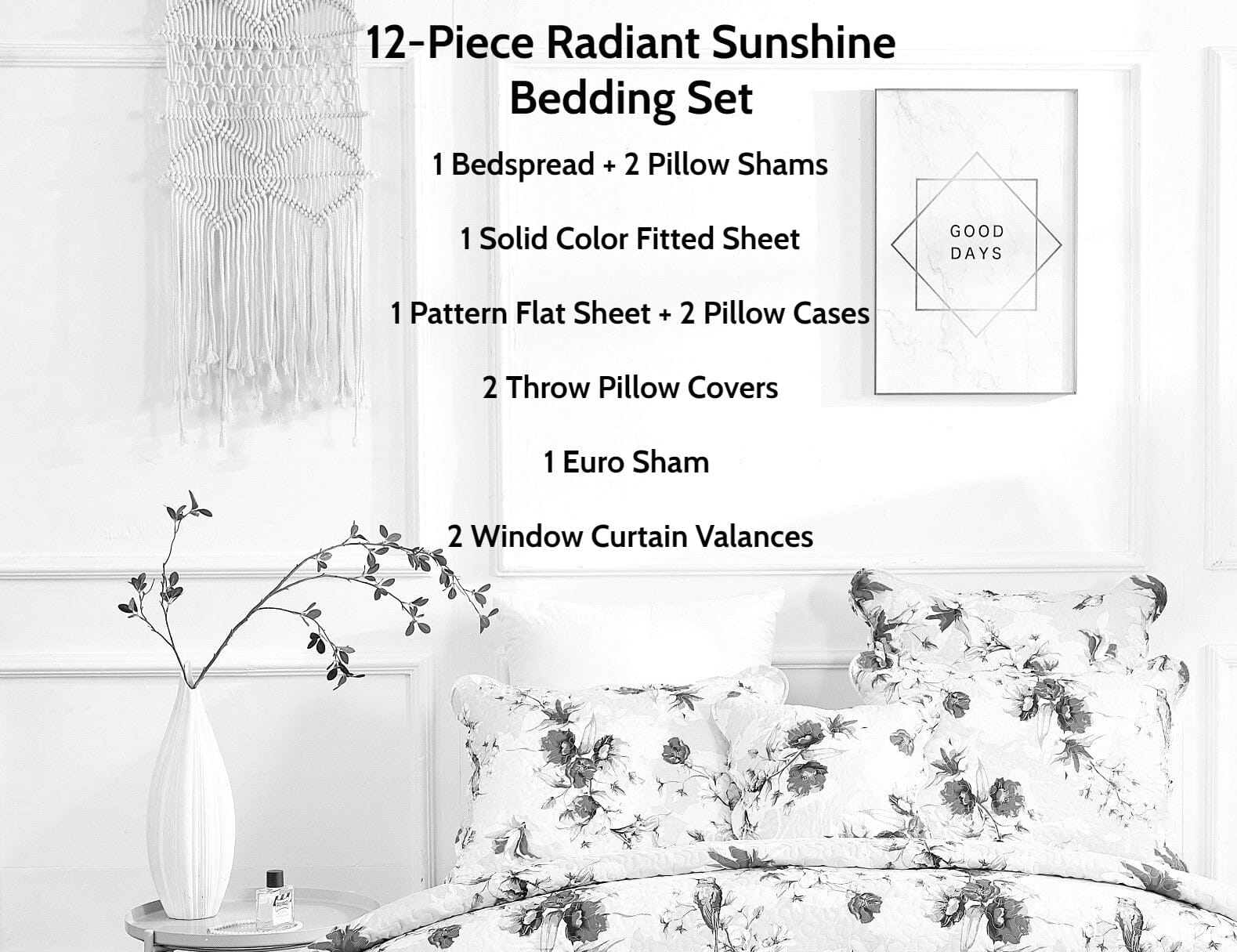 Bedding Bed in a Bag Bundle Set - Radiant Sunshine Yellow Hummingbirds Floral Bedding Set