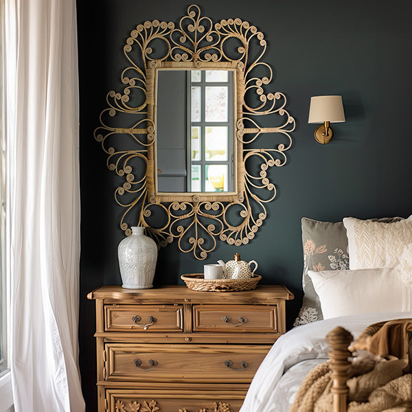 Ornate Rattan Framed Mirror