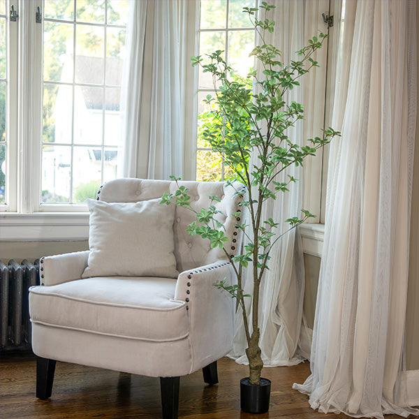 5 Feet Rhodoleia Faux Tree in Black Pot