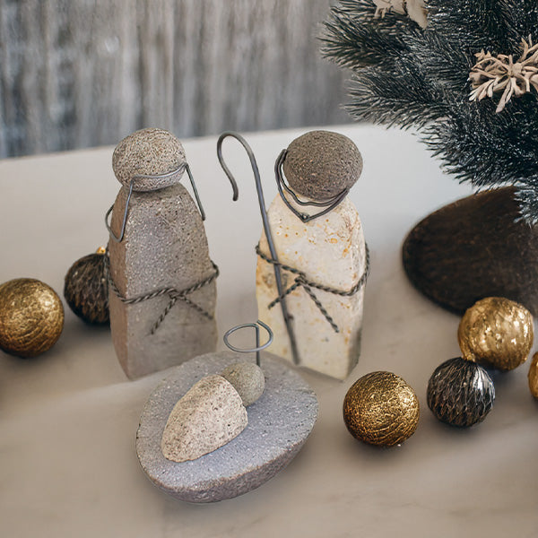 Handcrafted River Rock Holy Family, Set of 3