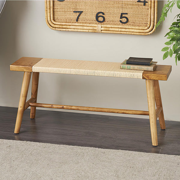 Wood Bench With Rope Accent