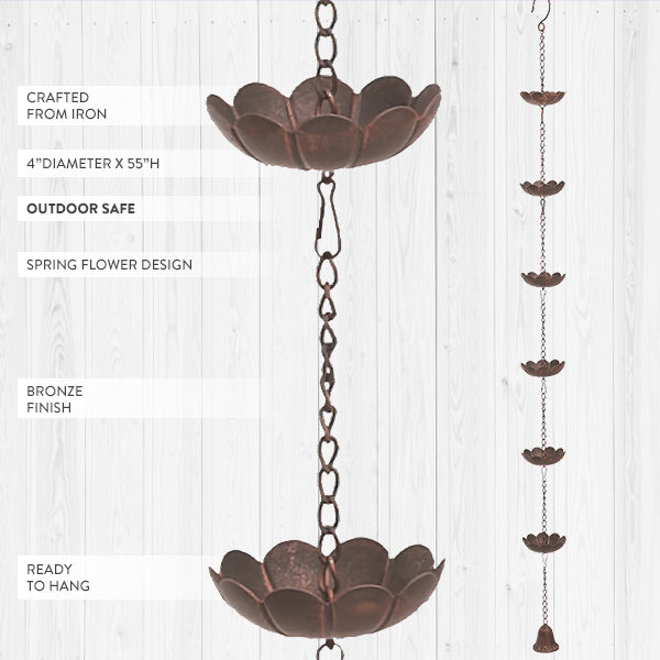 55 Inch Iron Spring Flower Rain Chain