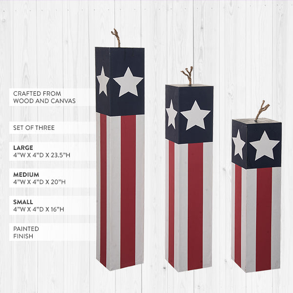 Patriotic Stars and Stripes Rocket Wood Decor, Set of 3