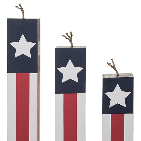 Patriotic Stars and Stripes Rocket Wood Decor, Set of 3