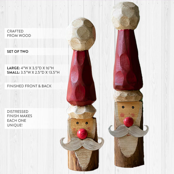 Painted Wooden Santas, Set of Two