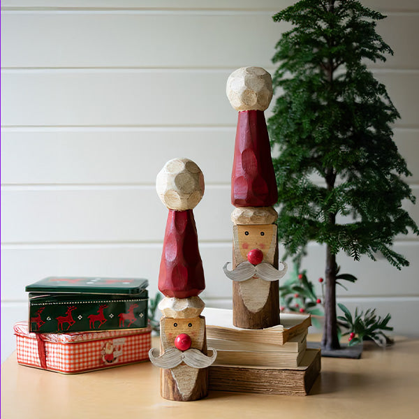 Painted Wooden Santas, Set of Two