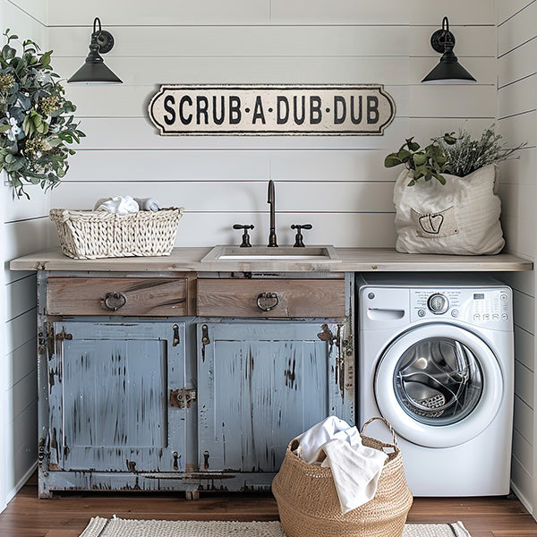 39 Inch Distressed Metal Bathroom Sign