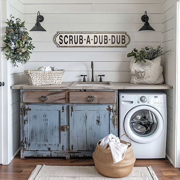 39 Inch Distressed Metal Bathroom Sign