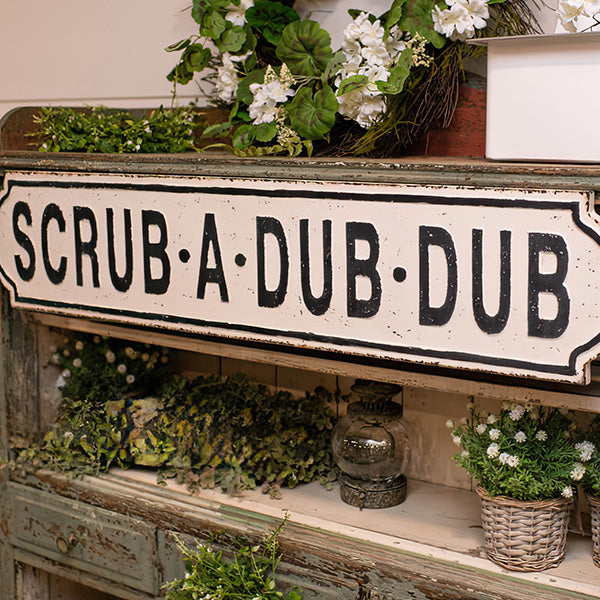 39 Inch Distressed Metal Bathroom Sign