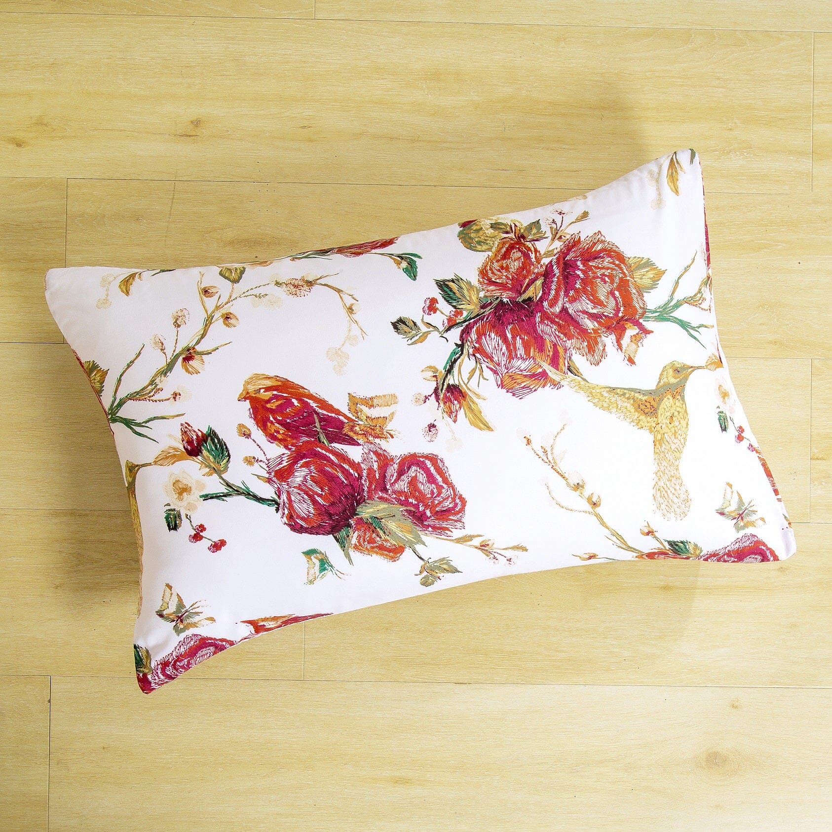 Floral Hummingbirds Burgundy White Vintage Rose Garden Reversible Duvet Cover