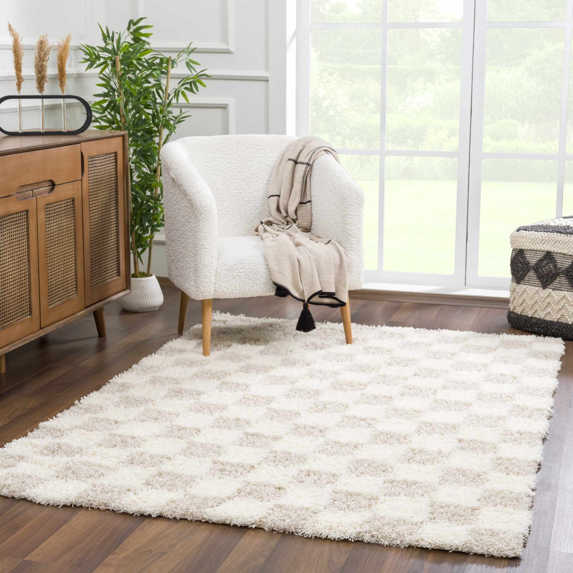 Neutral Checkered Area Rug