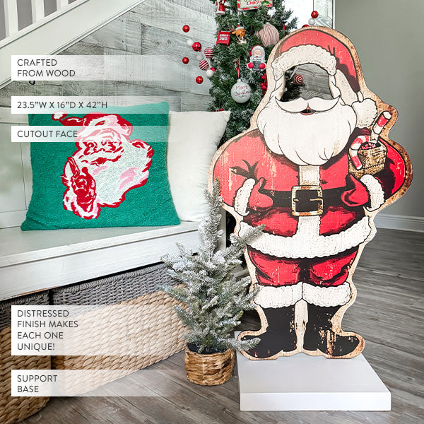 42 Inch Indoor/Outdoor Standing Santa with Cutout Face | Santa's Family Collection