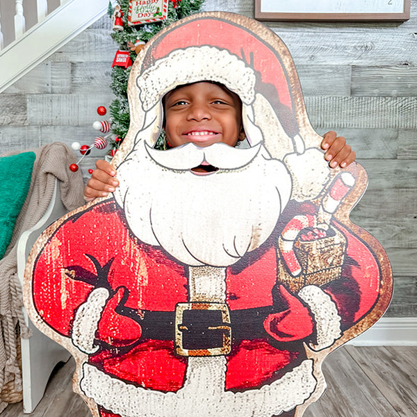 42 Inch Indoor/Outdoor Standing Santa with Cutout Face | Santa's Family Collection