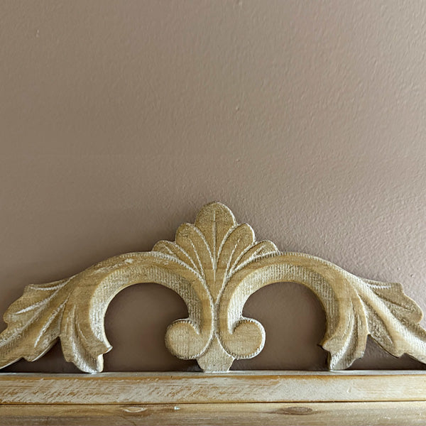 34 Inch Turned Wood Wall Shelf with Three Shelves