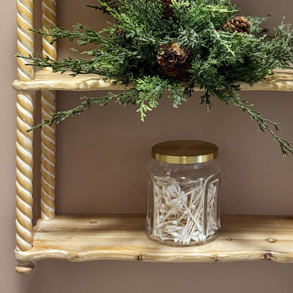 34 Inch Turned Wood Wall Shelf with Three Shelves