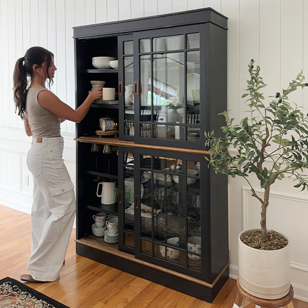 72 Inch Modern Farmhouse Sliding Glass Door Display Cabinet