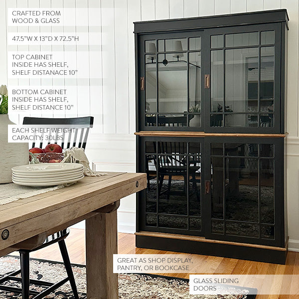 72 Inch Modern Farmhouse Sliding Glass Door Display Cabinet