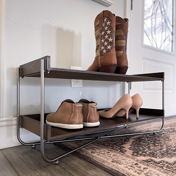 Modern Wood and Metal Shoe Rack