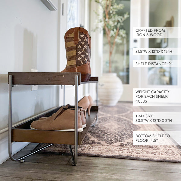 Modern Wood and Metal Shoe Rack