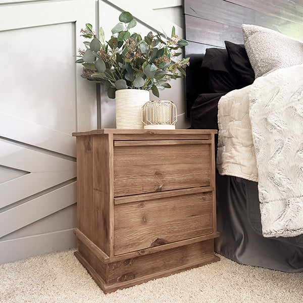 2 Drawer Traditional Pine Wood Nightstand