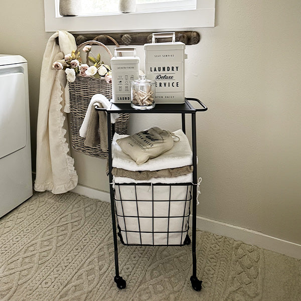 Multiuse Iron Rolling Side Table With Basket