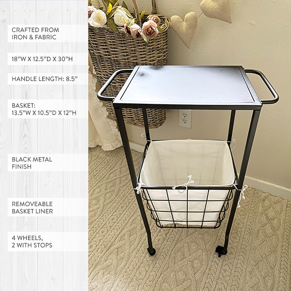 Multiuse Iron Rolling Side Table With Basket