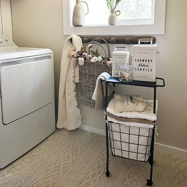 Multiuse Iron Rolling Side Table With Basket