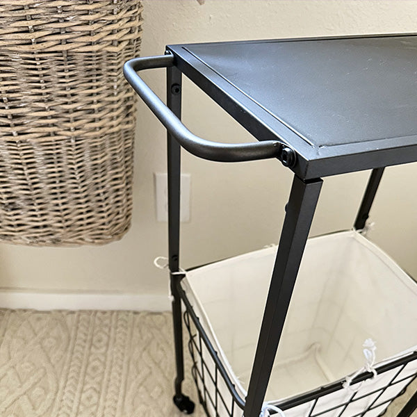 Multiuse Iron Rolling Side Table With Basket