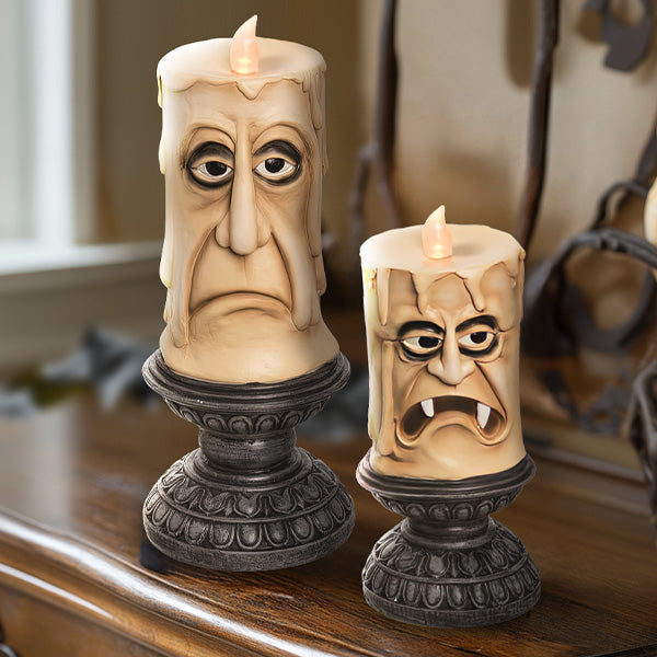 Spooky Face LED Candles, Set of Two