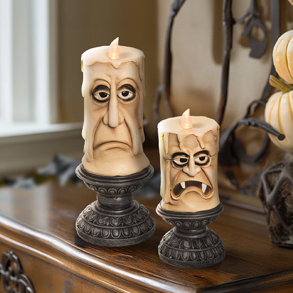 Spooky Face LED Candles, Set of Two