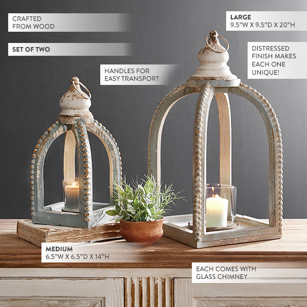 French Inspired Hurricane Glass Lanterns, Set of Two