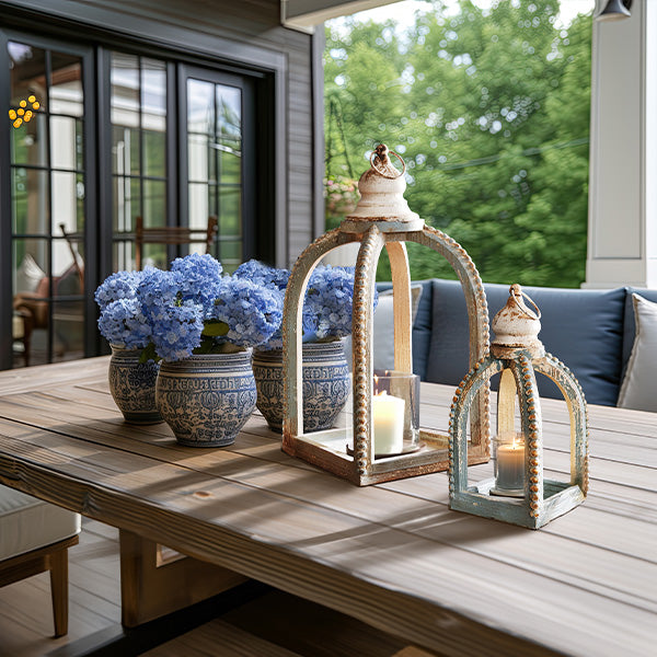 French Inspired Hurricane Glass Lanterns, Set of Two