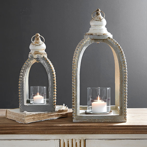 French Inspired Hurricane Glass Lanterns, Set of Two